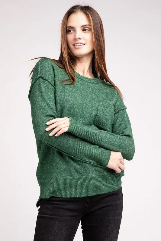 Melange Hi-Low Hem Round Neck Sweater - online exclusive