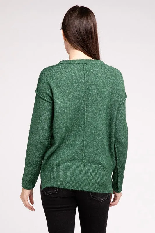 Melange Hi-Low Hem Round Neck Sweater - online exclusive