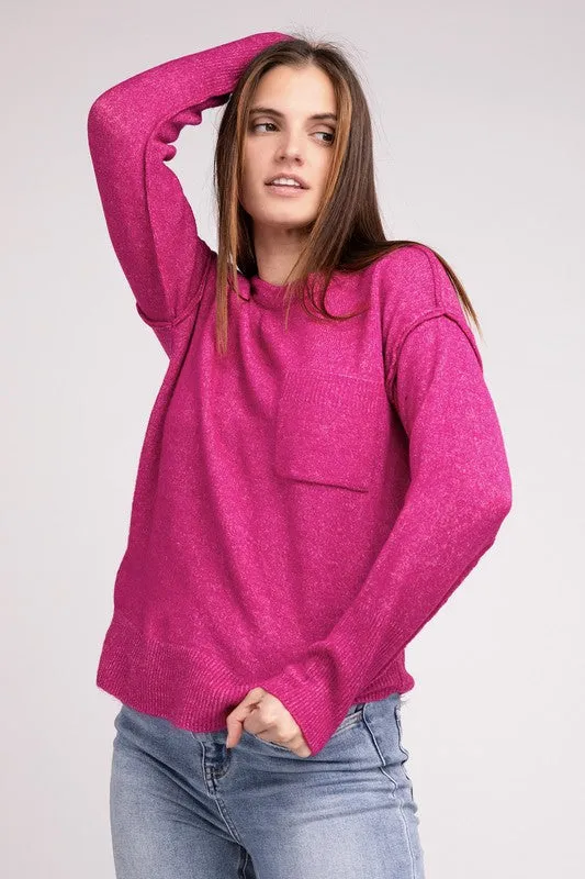 Melange Hi-Low Hem Round Neck Sweater - online exclusive