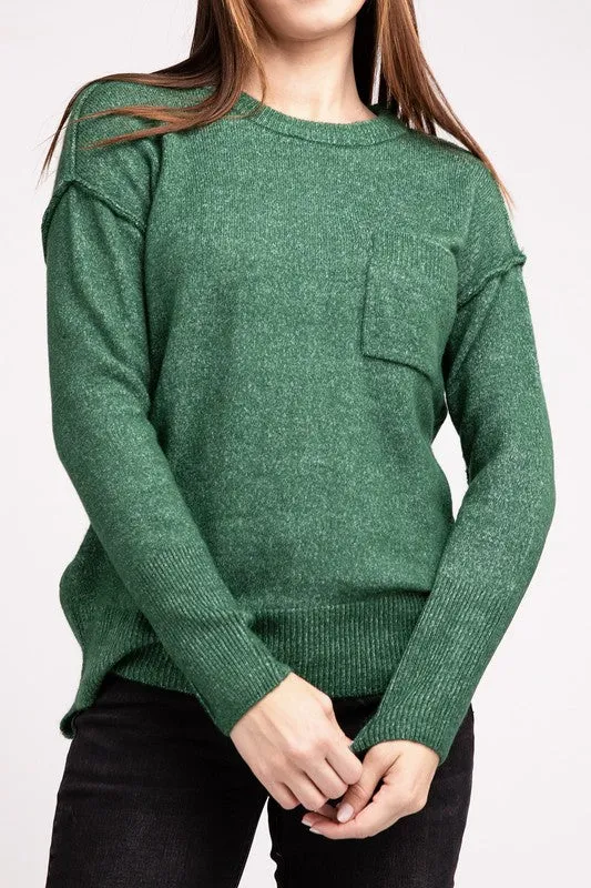 Melange Hi-Low Hem Round Neck Sweater - online exclusive