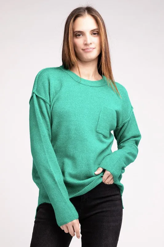 Melange Hi-Low Hem Round Neck Sweater - online exclusive