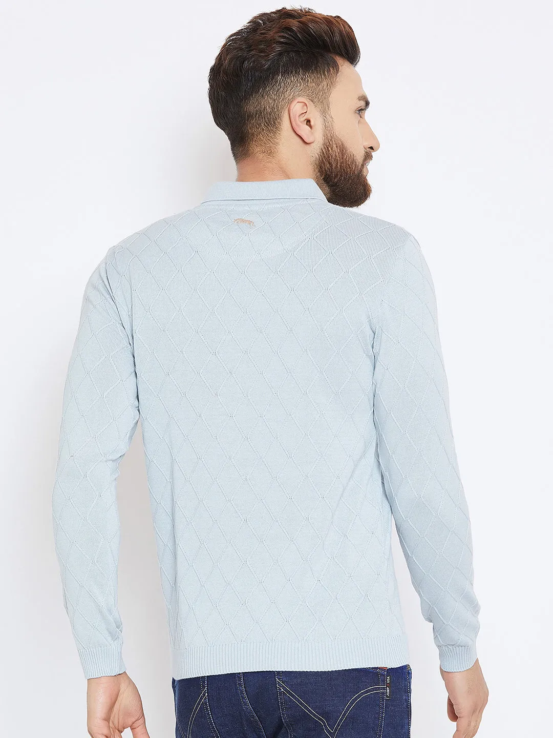 Men Blue Casual Solid Sweater