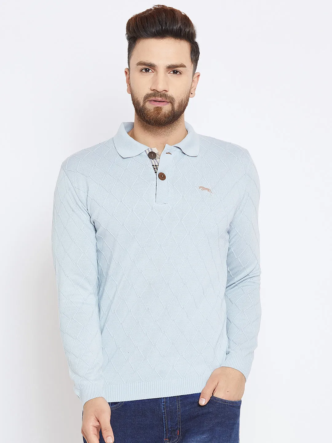 Men Blue Casual Solid Sweater