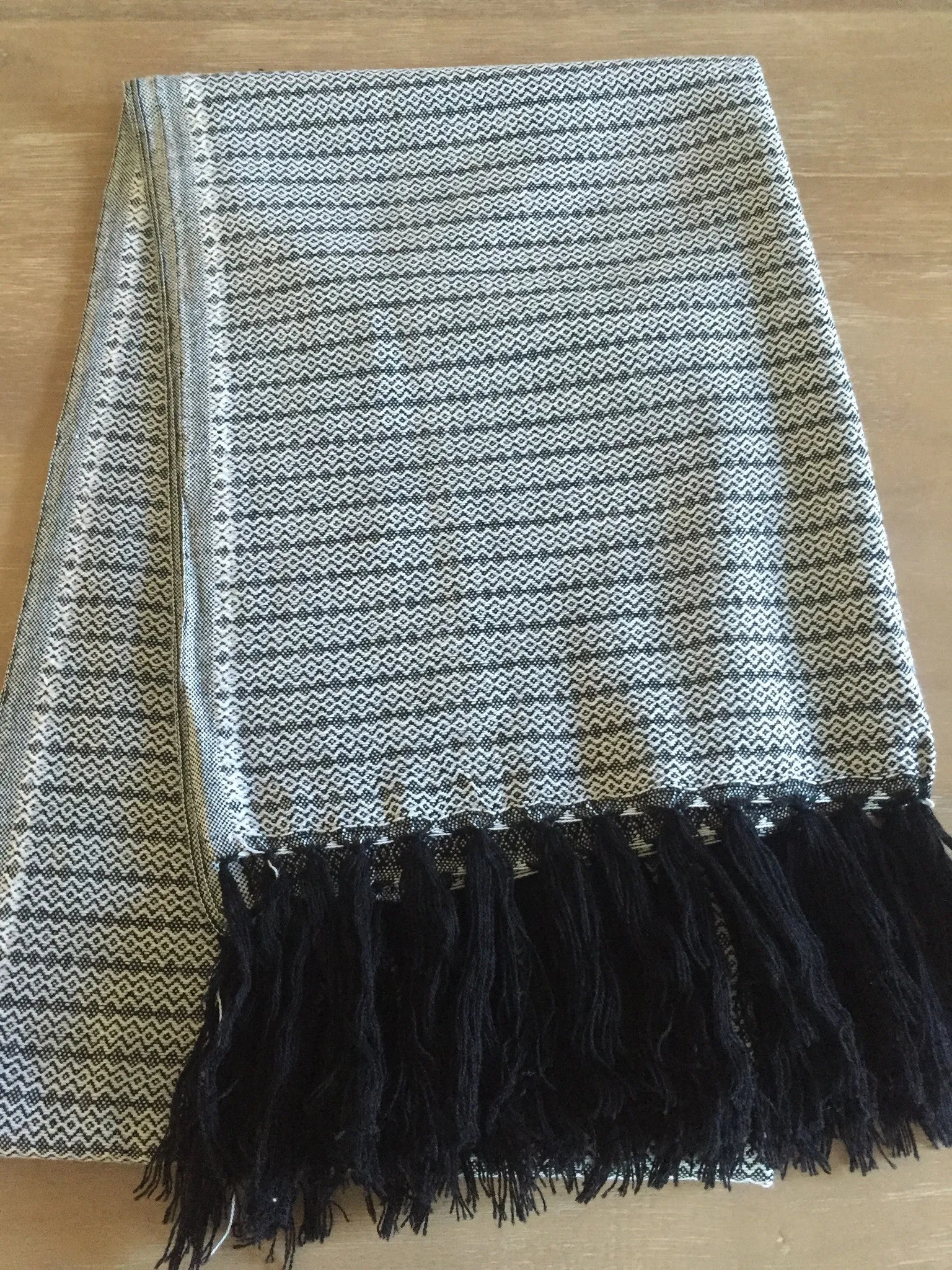 Mexican Rebozo Handwoven black and white with Fringes