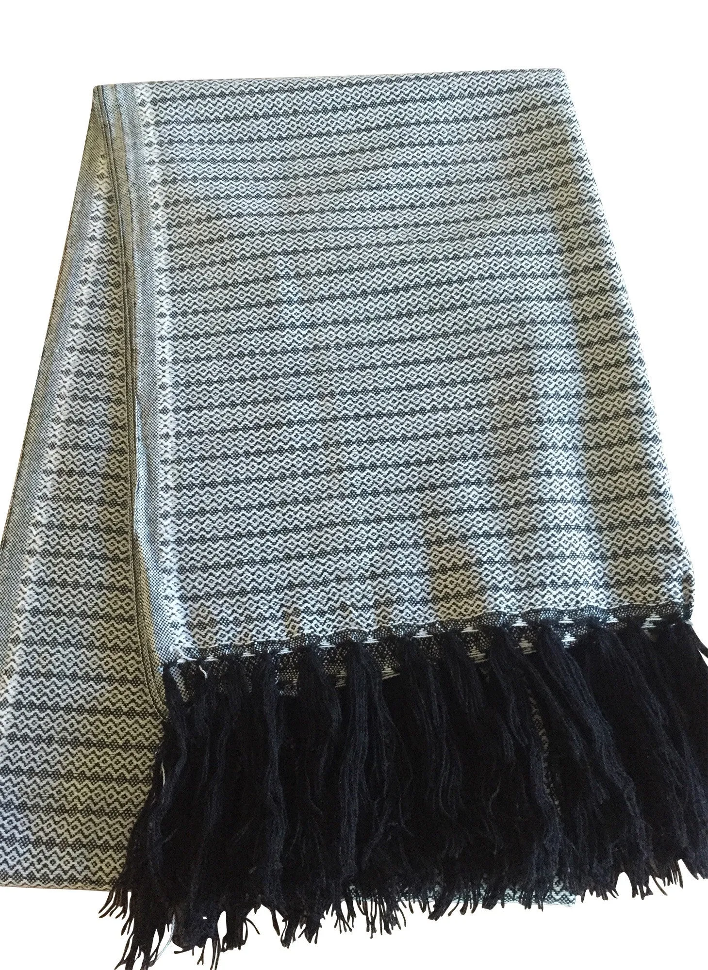 Mexican Rebozo Handwoven black and white with Fringes