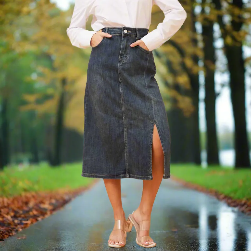 Midi Denim Skirt - Dark Denim