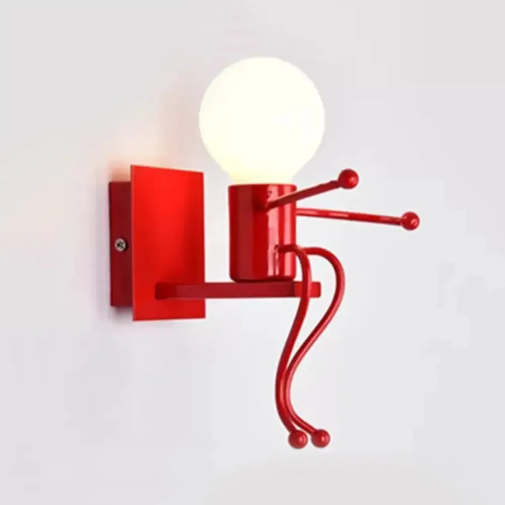 Modern Metal Wall Light in Red: Sitting People-Shaped Night Light with Single Bulb