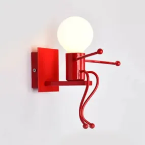 Modern Metal Wall Light in Red: Sitting People-Shaped Night Light with Single Bulb