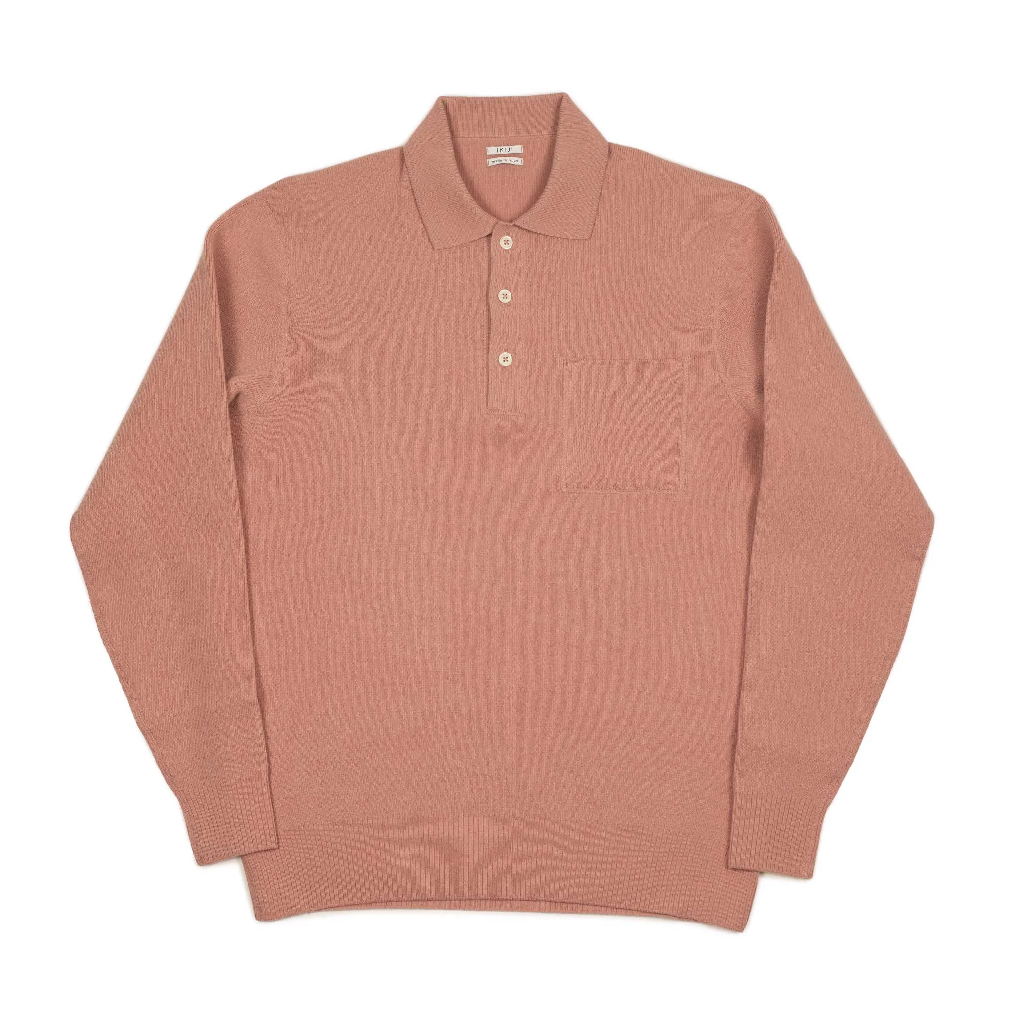 Molded polo sweater in pink wool mix