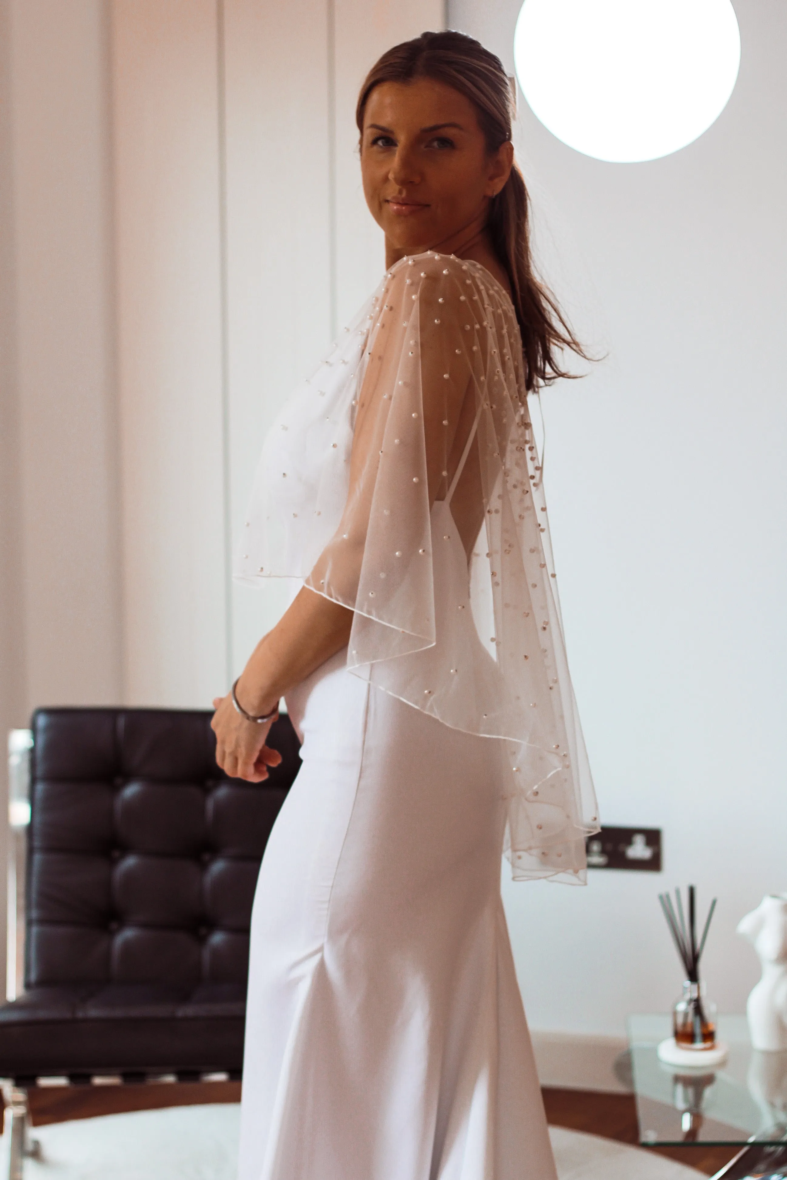 Pearl Embellished Bridal Cape