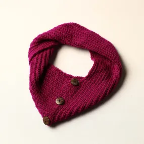 Pink - Kumaun Hand Knitted Woolen Button Cowl