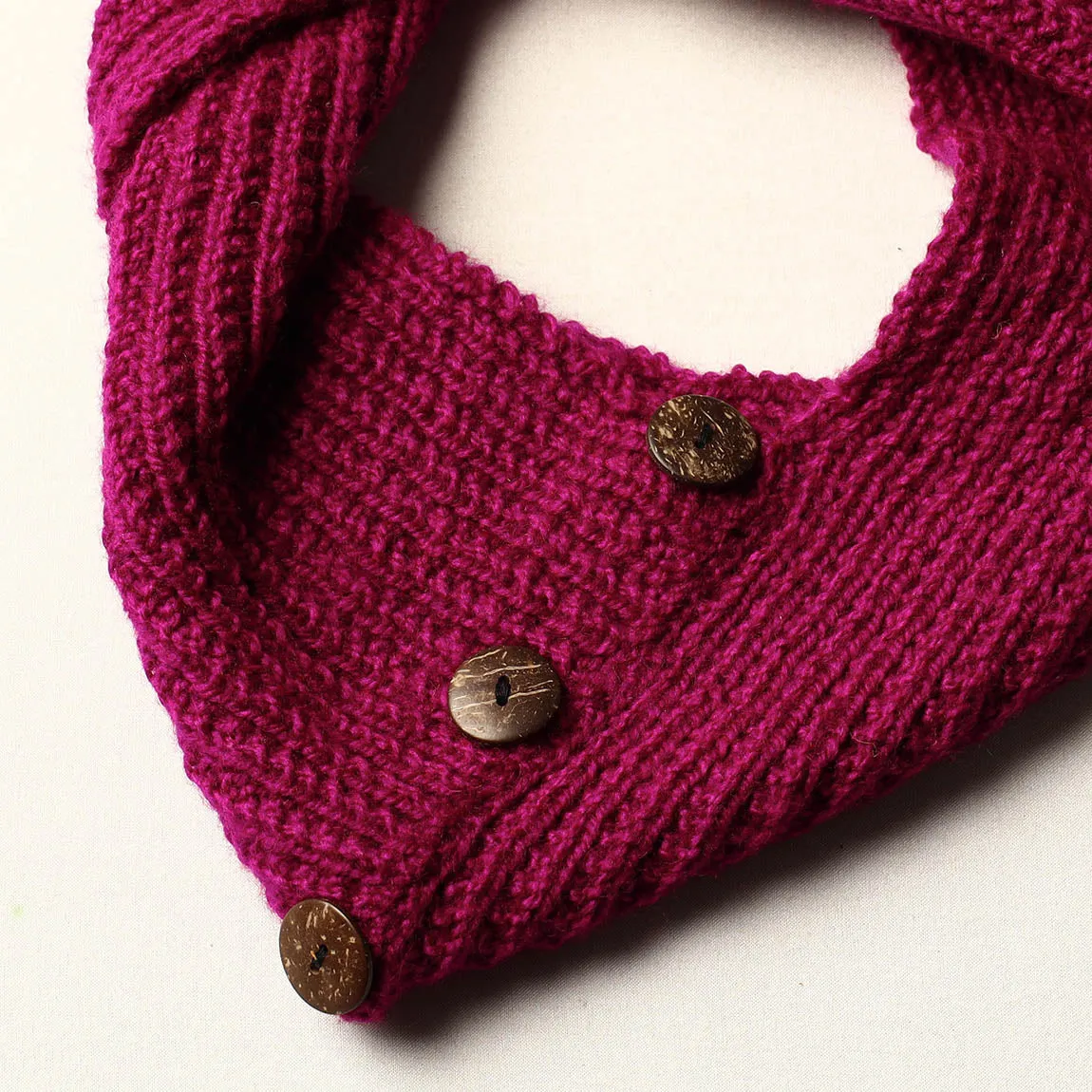 Pink - Kumaun Hand Knitted Woolen Button Cowl