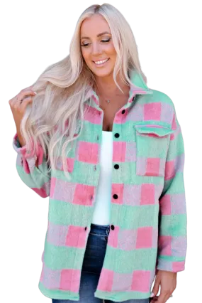 Plaid Button Front Dropped Shoulder Shacket