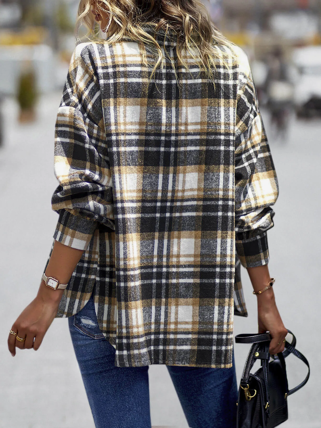 Plaid Drop Shoulder Shacket with Breast Pockets