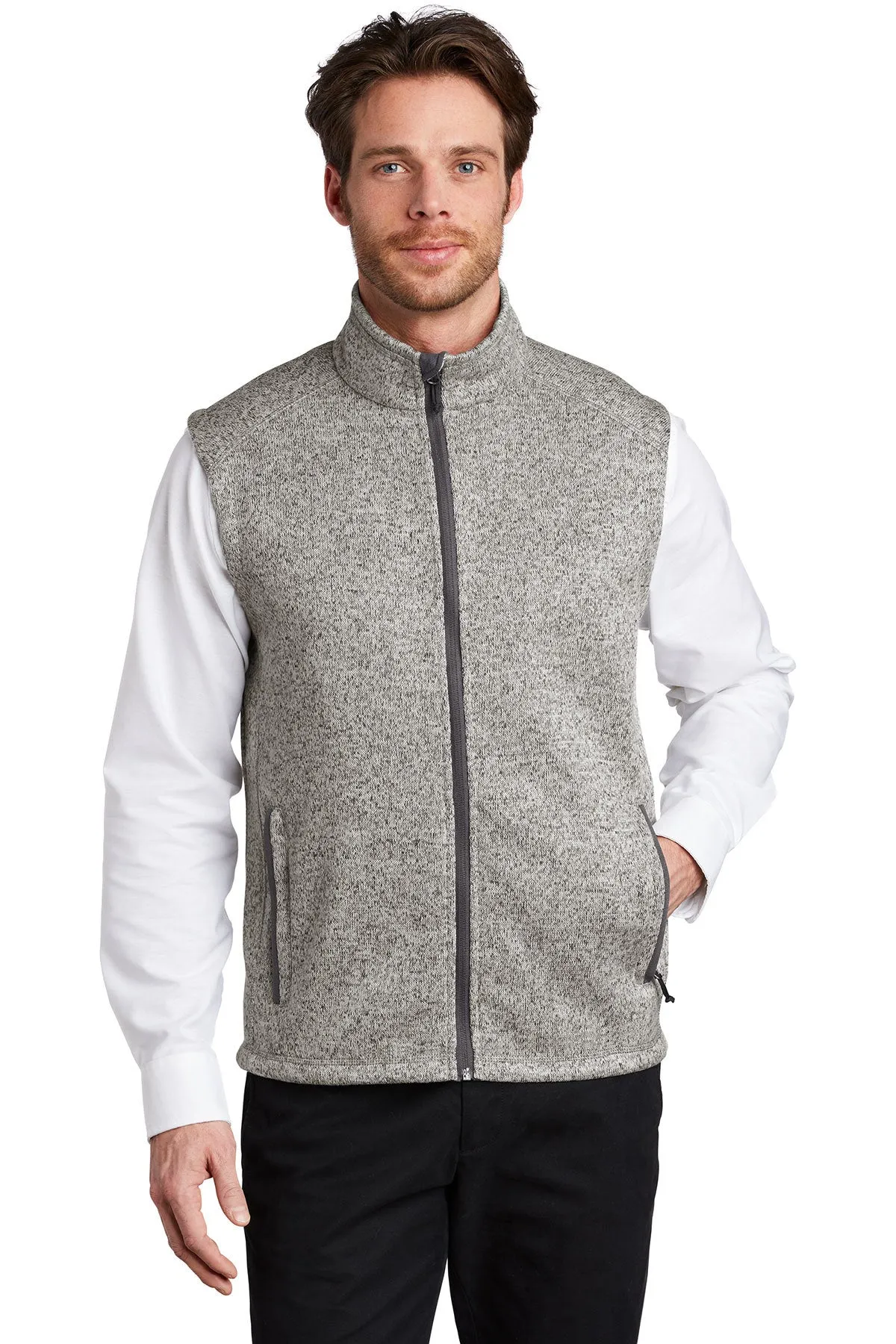 Port Authority Sweater Fleece Customized Vests, Grey Heather