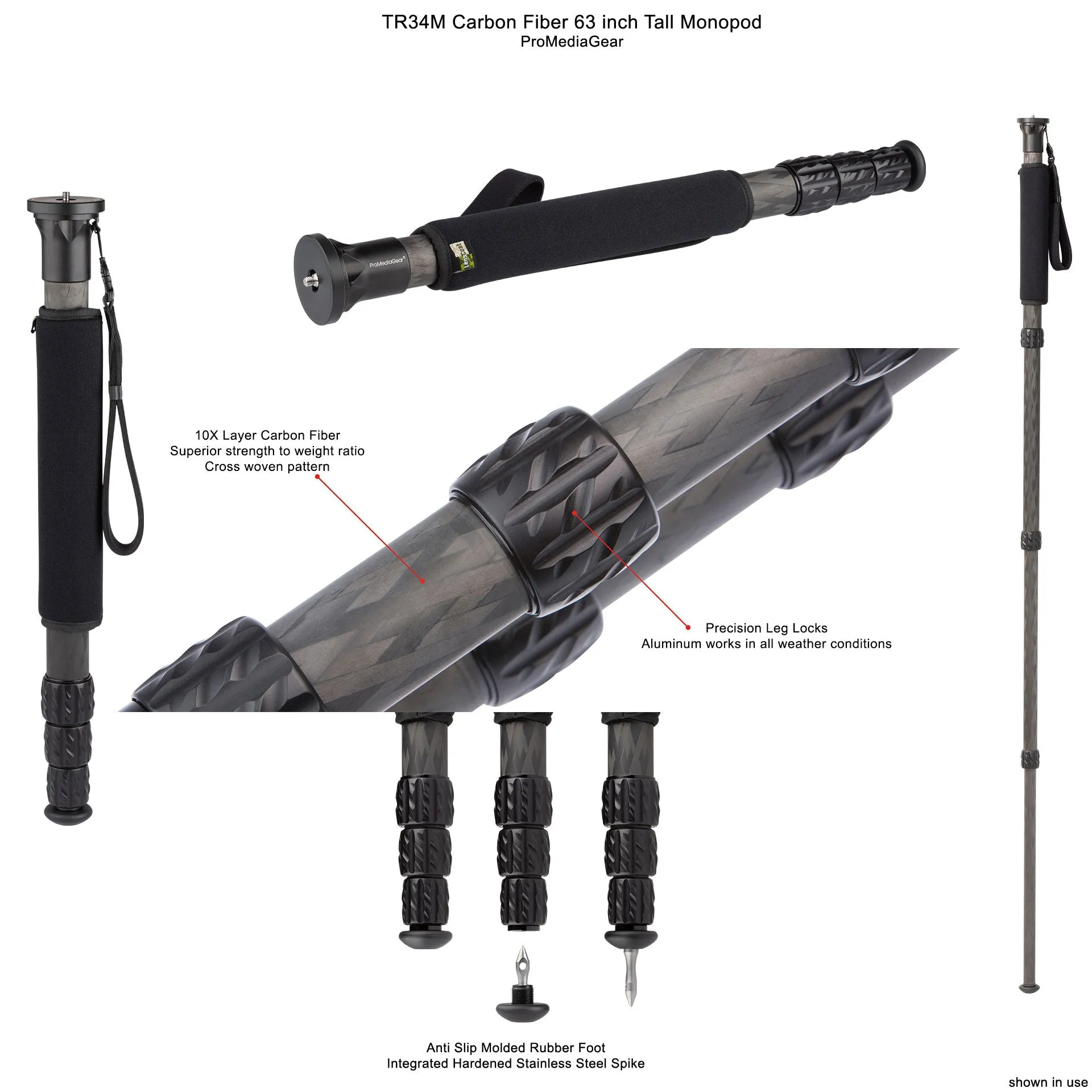 ProMediaGear TR34M Carbon Fibre Monopod 63-inches Height