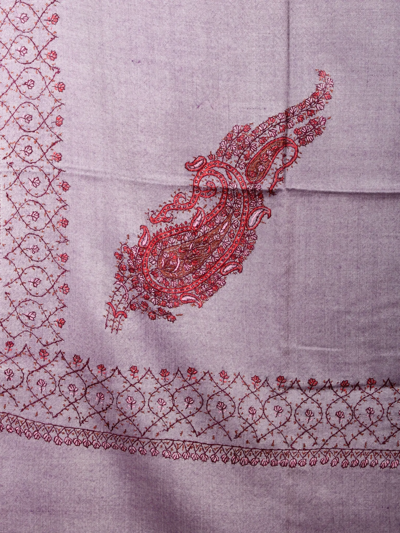 Purple Red Pink Pure Wool Jalidour Koundar Cashmere Shawl From Kashmir - S200402