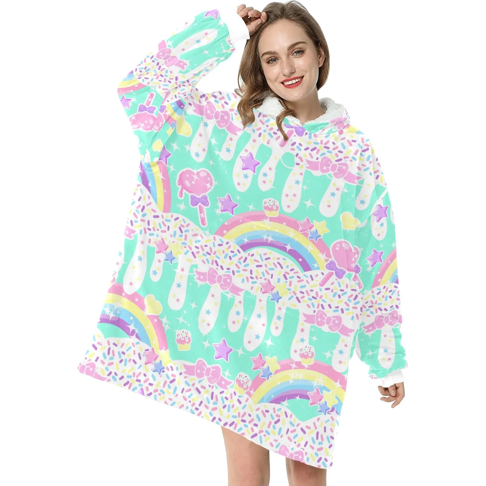 Rainbow Sweets Mint Blanket Hoodie