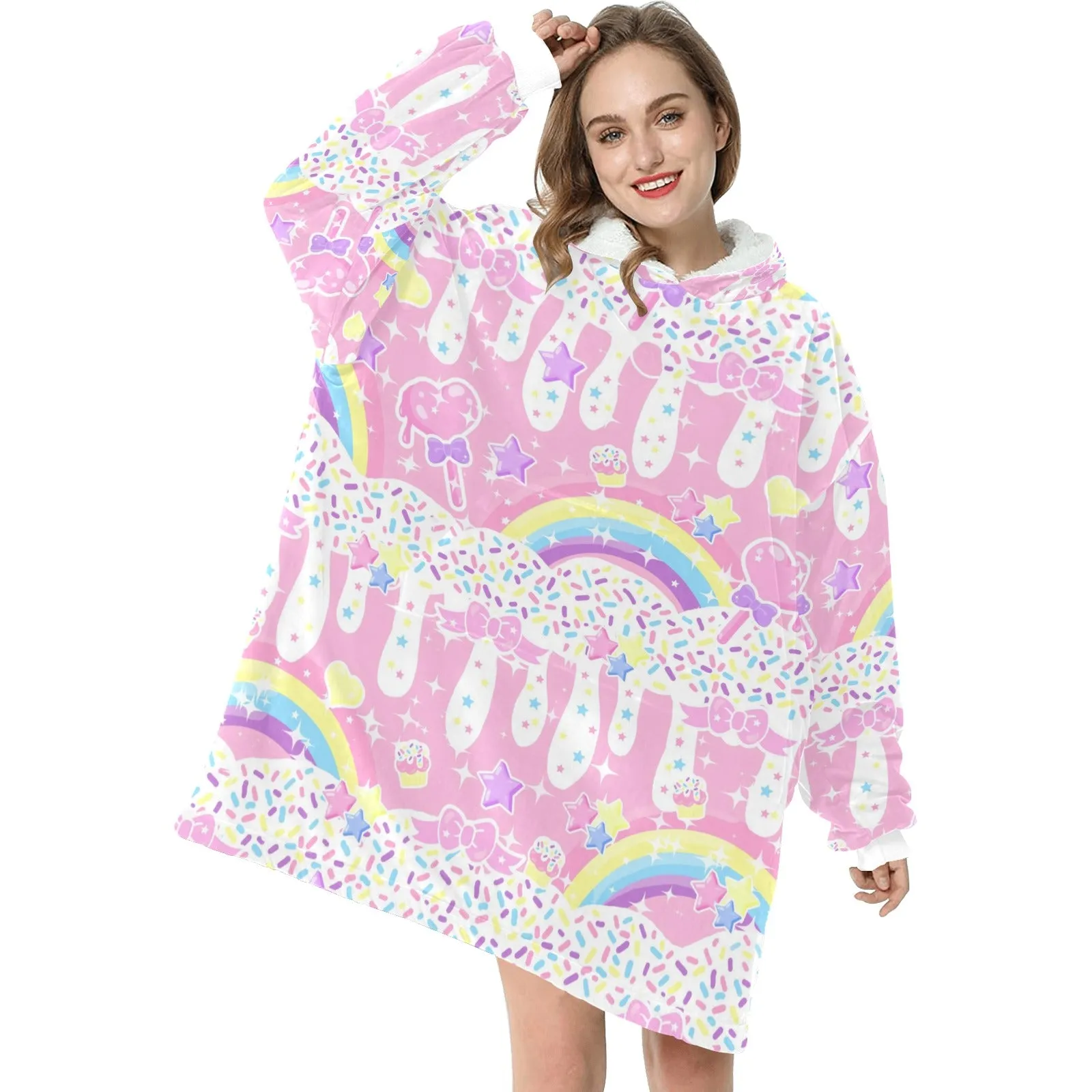 Rainbow Sweets Pink Blanket Hoodie