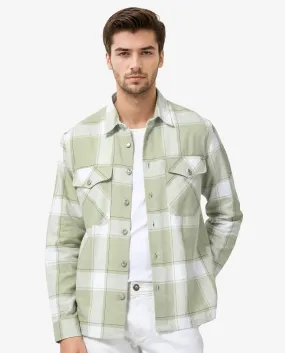 Rare Rabbit Men's Areo Pastel Green Cotton Fabric Full Sleeves Button Closure Twill Checks Shacket