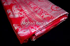 Red and Silver Shawl Banarasi