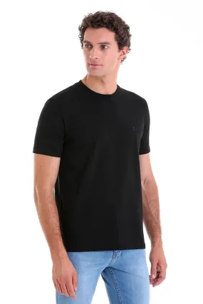 Regular Fit Cotton Blend Black Crewneck T-Shirt