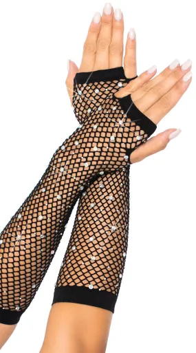 Rhinestone Fishnet Arm Warmers