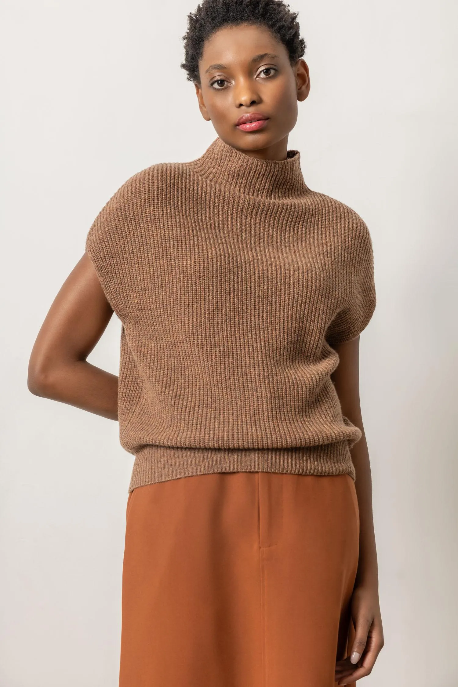 Ribbed Funnel Neck Sweater