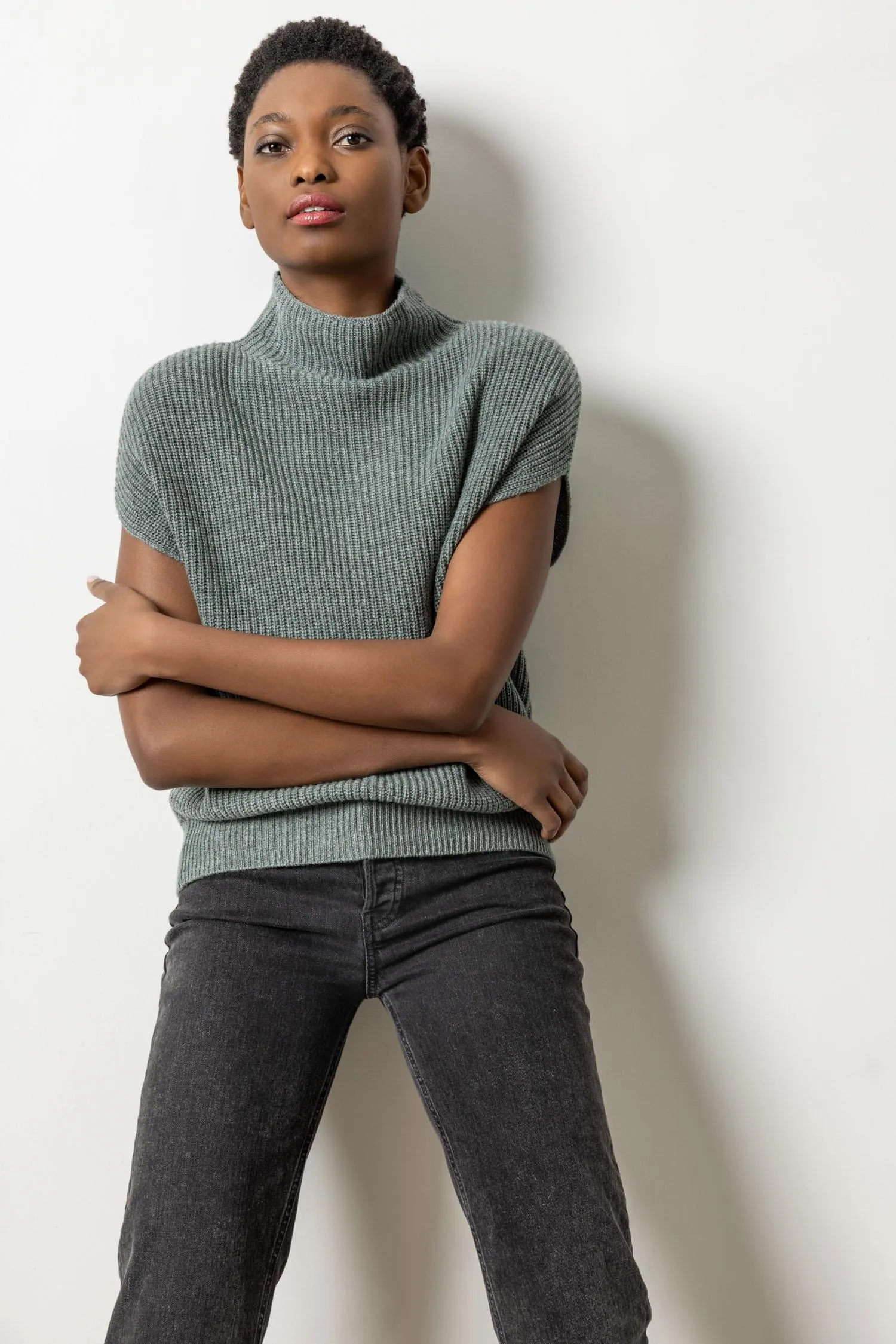 Ribbed Funnel Neck Sweater