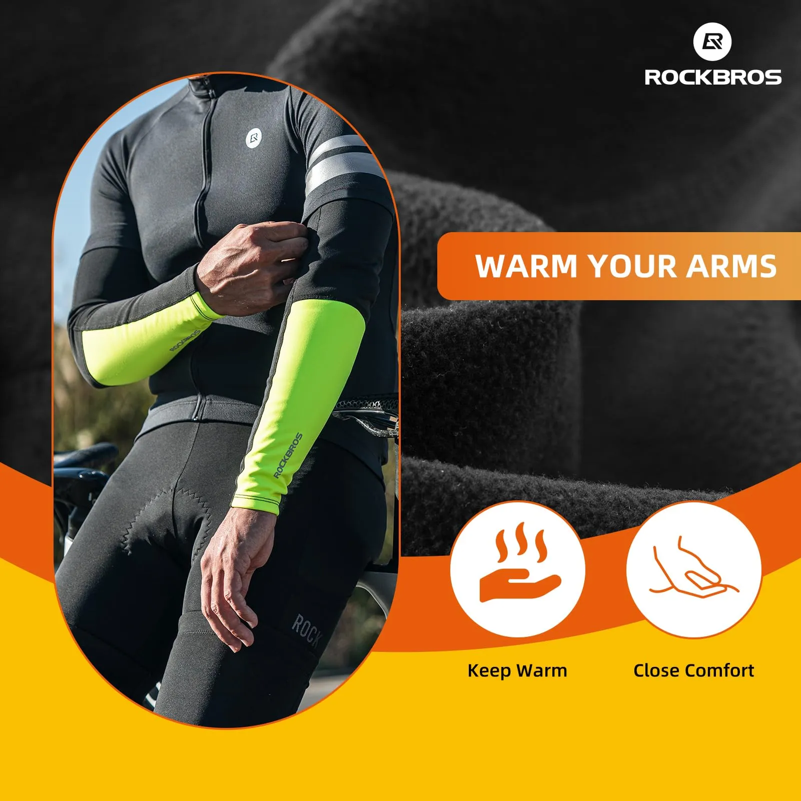 ROCKBROS Thermal Compression Arm Warmers for Men, Cycling Arm Sleeves for Winter Outdoor Activities