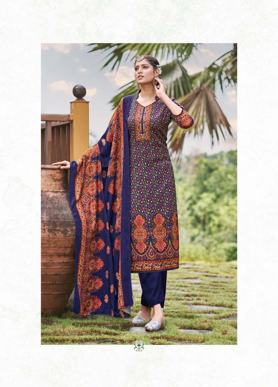 Roli Moli Pashmina Jacquard Dark Blue Winter Suits Collection