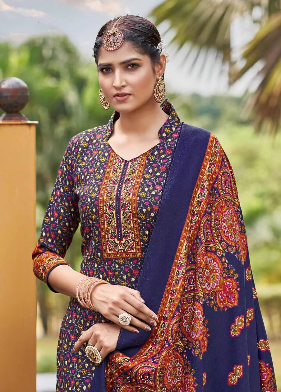 Roli Moli Pashmina Jacquard Dark Blue Winter Suits Collection