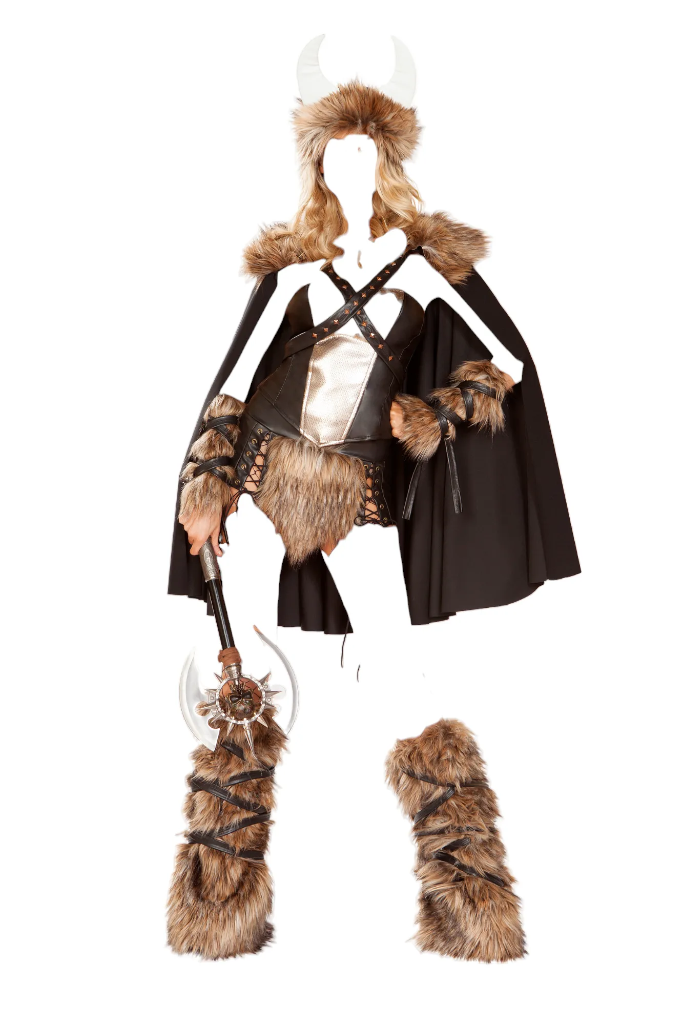 Roma Costume 4 PC Viking Warrior Corset Top with Skirt & Cape Black/Beige