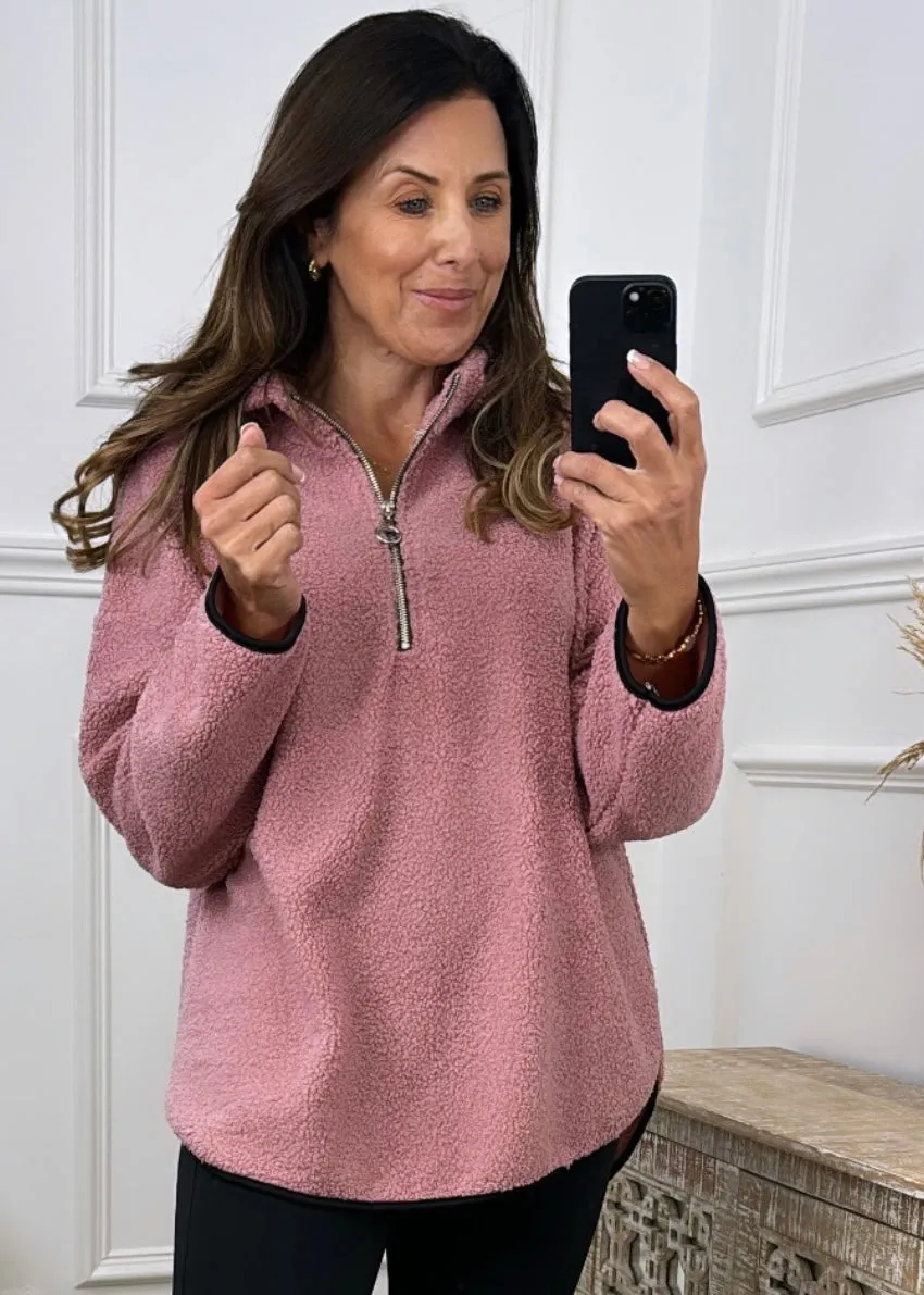 Ruth Blush Teddy Half Zip Pullover