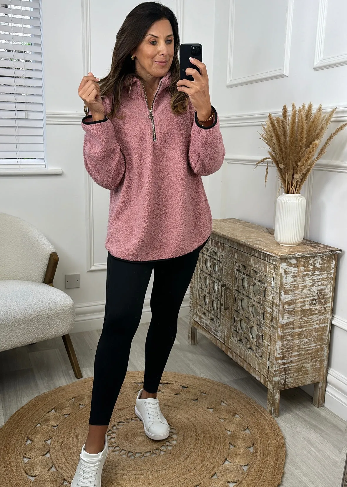 Ruth Blush Teddy Half Zip Pullover