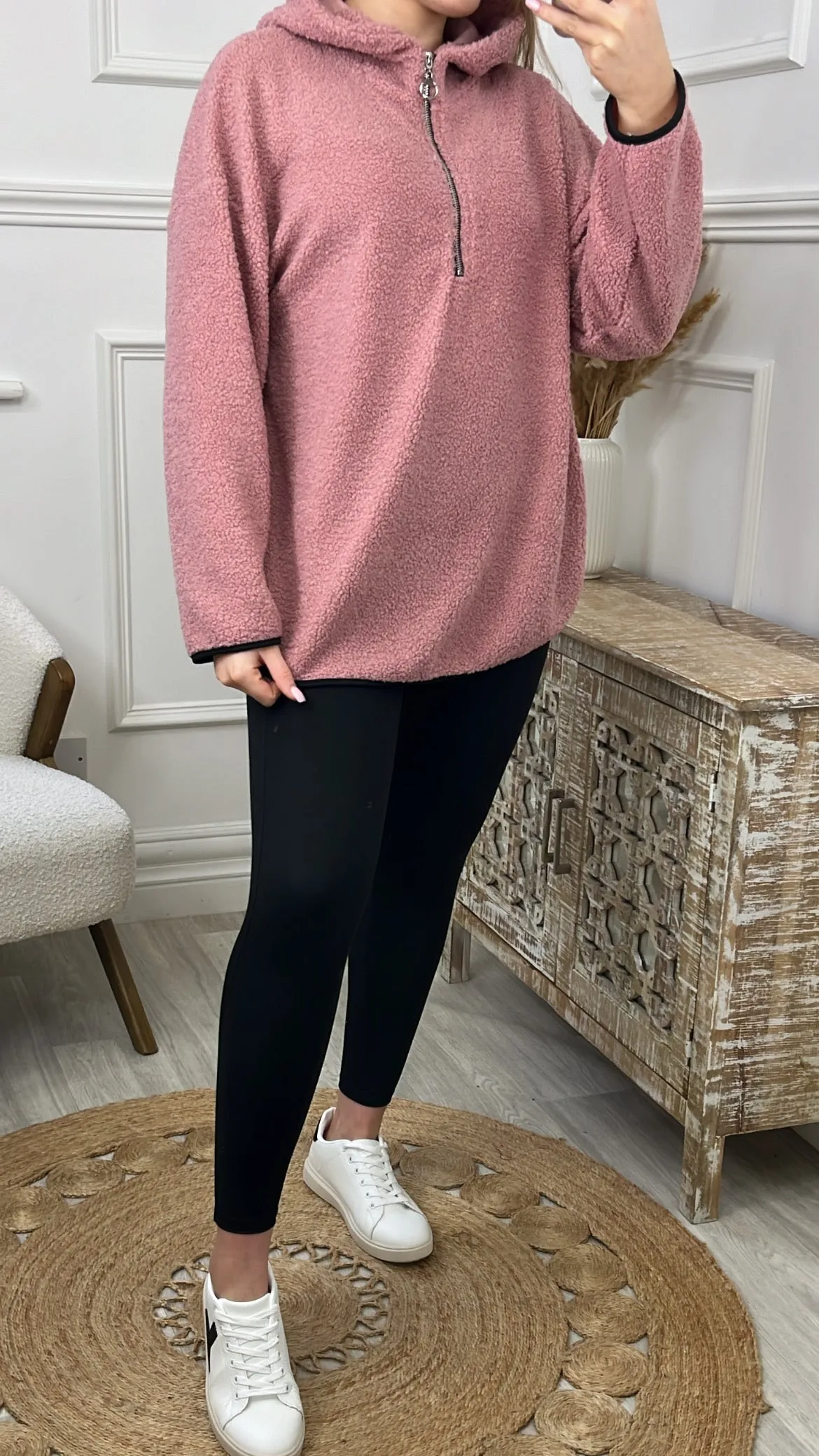 Ruth Blush Teddy Half Zip Pullover