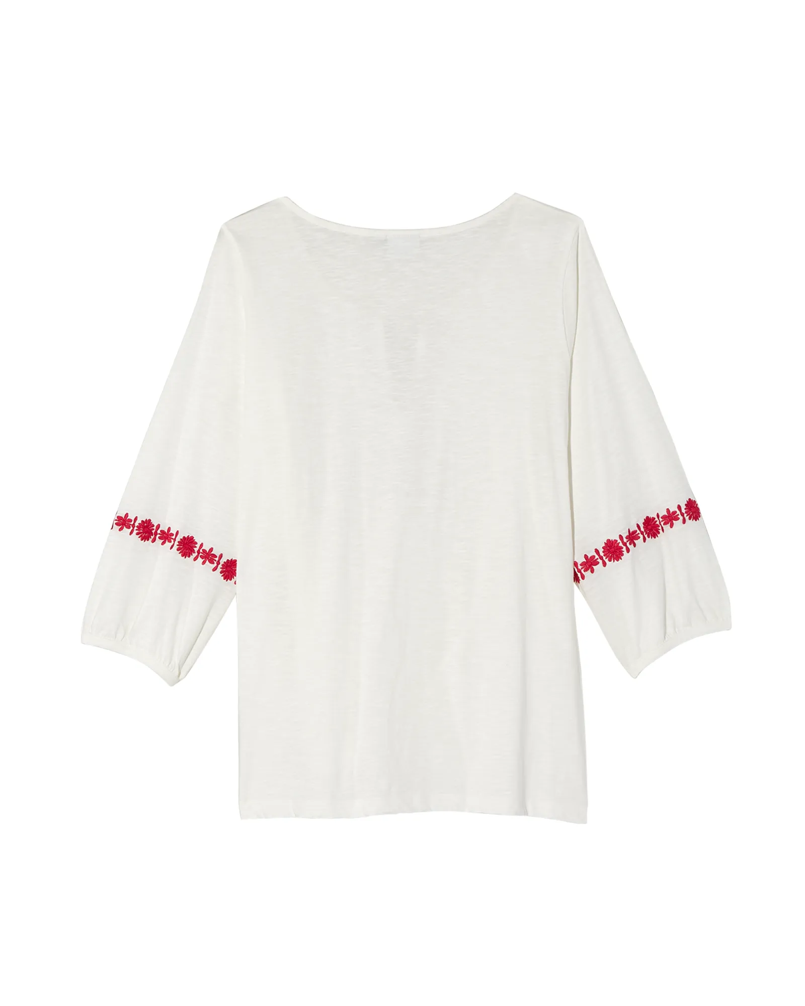 Sacha 3/4 Sleeve Cotton Peasant Blouse | White / Red