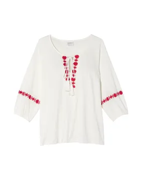 Sacha 3/4 Sleeve Cotton Peasant Blouse | White / Red