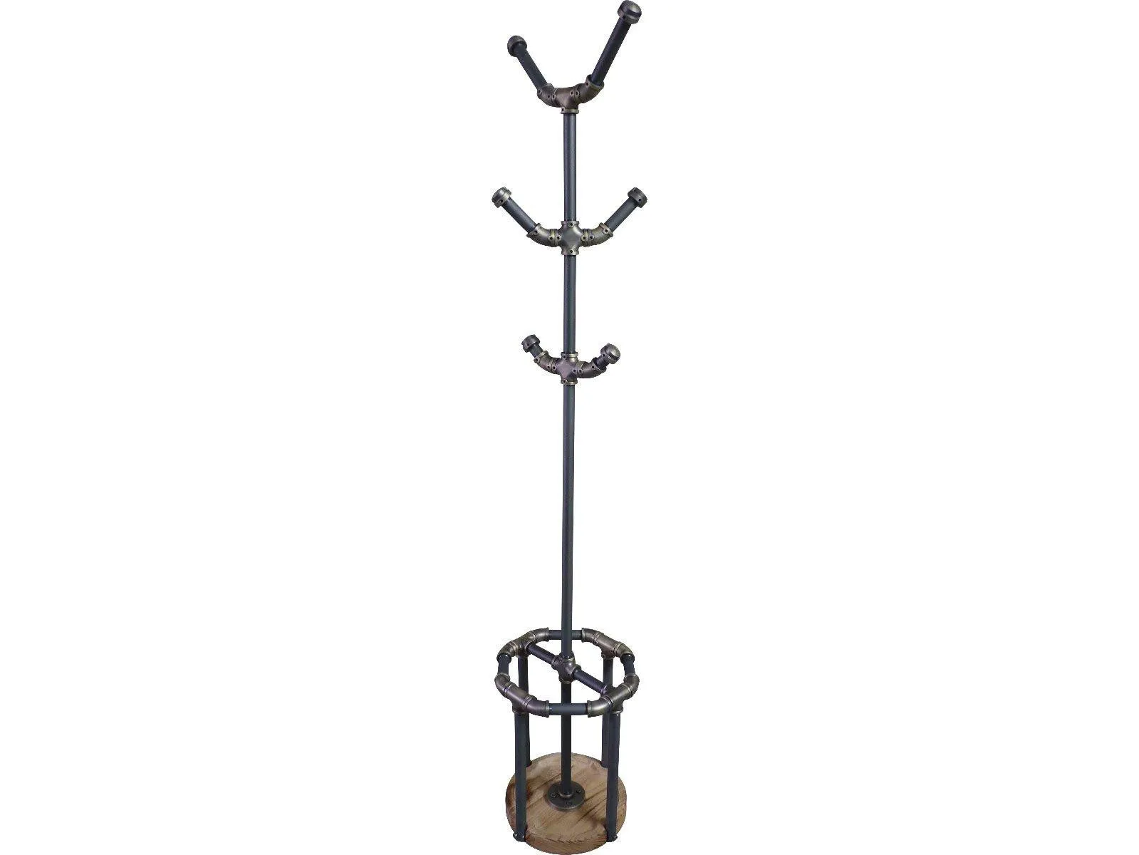 San Antonio Industrial Vintage  3-tier Pipe Coat Rack With Umbrella Holder & Six Hooks  Metal And Reclaimed/aged Wood Finish