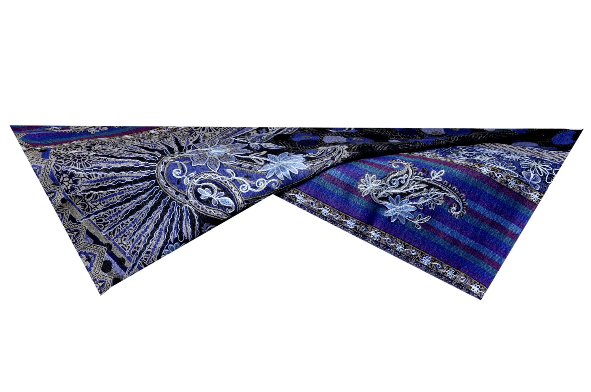 Semi Pashmina Blue Black Shawl Embroided with Ari