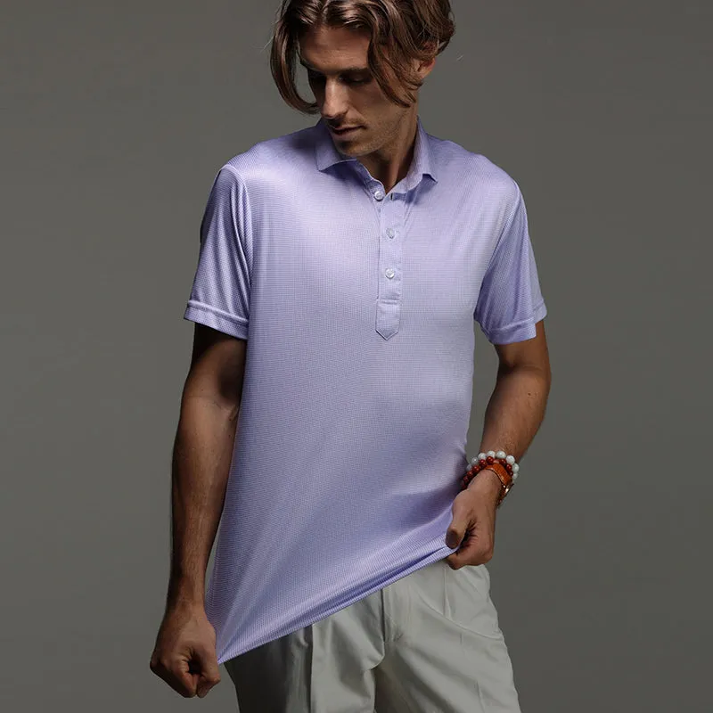 Semi-Spread Collar Polo Lavender Houndstooth