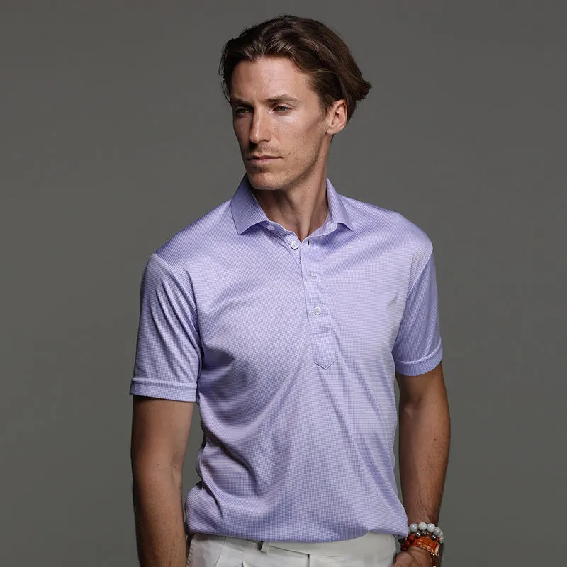 Semi-Spread Collar Polo Lavender Houndstooth