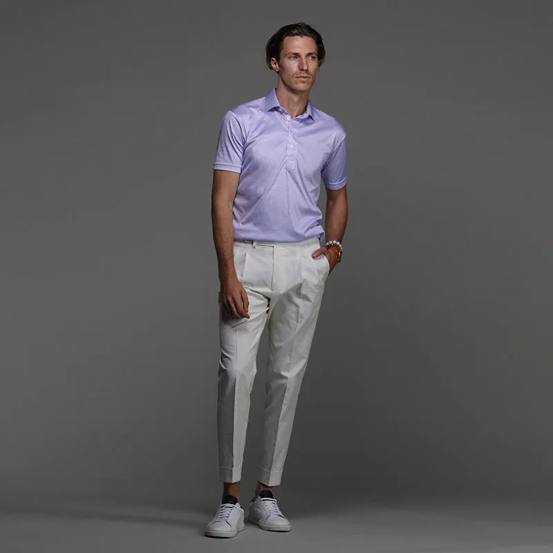 Semi-Spread Collar Polo Lavender Houndstooth