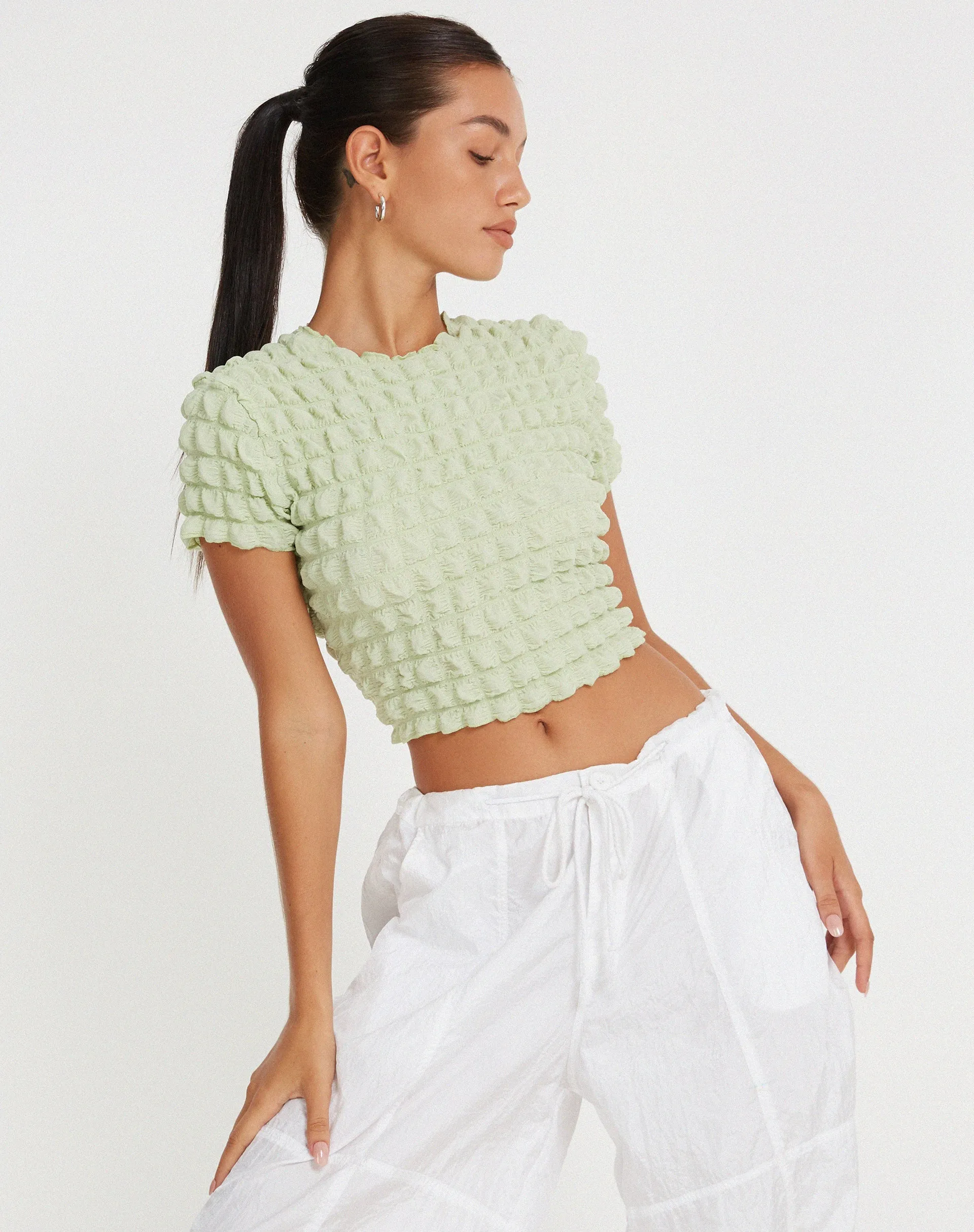 Shrunken Top in Big Bubble Jersey Pastel Lime