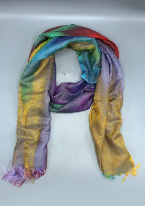 Silk Mixed Polyester Vine Designed Multi Color Shawls