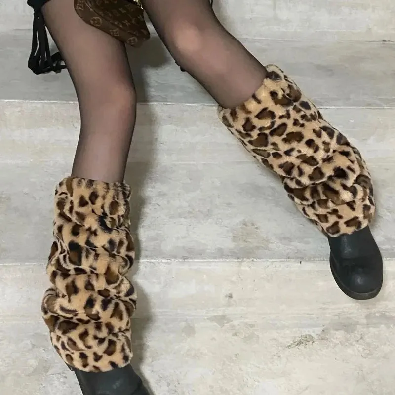 Sohiwoo Gyaru Leg Warmers Harajuku Kawaii Lolita Long Socks Women Sexy Leopard Print Leg Cover Goth Y2k Leg Warmer Winter Warm Stocking