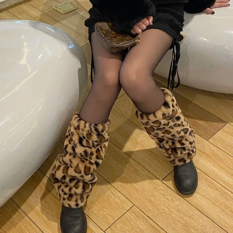 Sohiwoo Gyaru Leg Warmers Harajuku Kawaii Lolita Long Socks Women Sexy Leopard Print Leg Cover Goth Y2k Leg Warmer Winter Warm Stocking