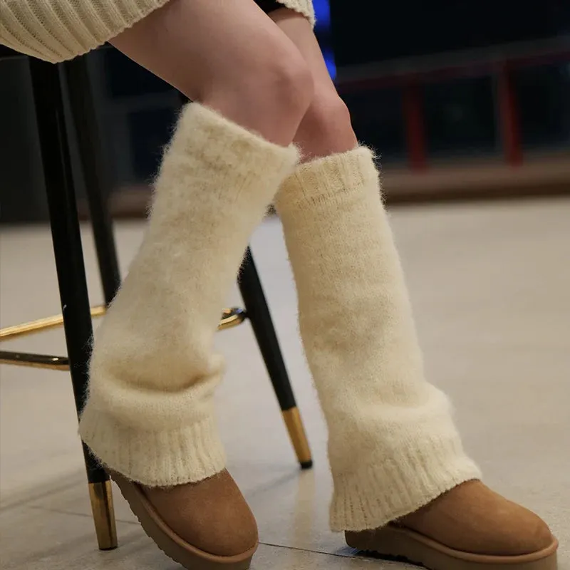 Sohiwoo New Japanese Wool Leg Warmers Cashmere Winter Warm Plush Knitted Boots Cover Socks Korea Women Leg Socks Y2K Lolita Accessories