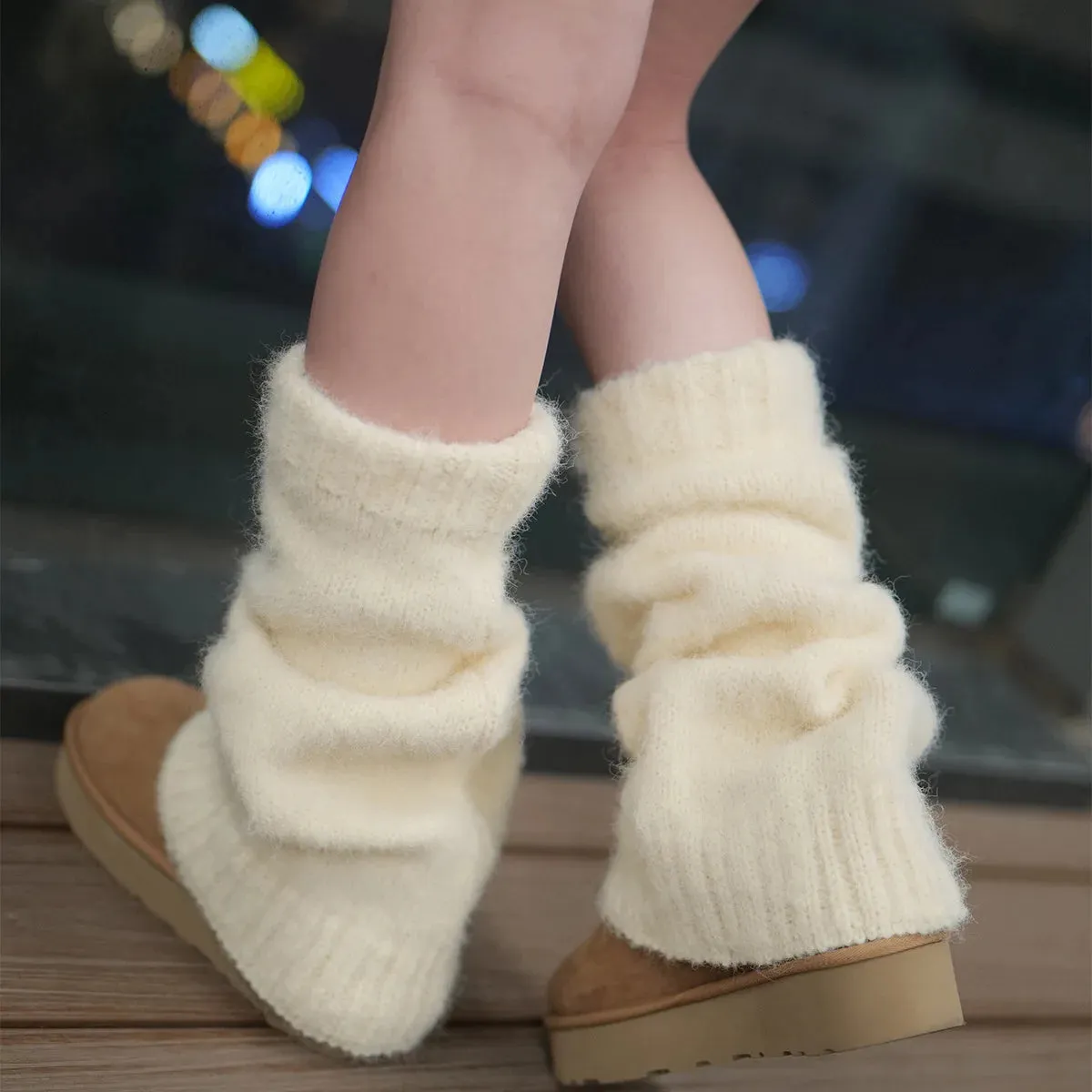 Sohiwoo New Japanese Wool Leg Warmers Cashmere Winter Warm Plush Knitted Boots Cover Socks Korea Women Leg Socks Y2K Lolita Accessories