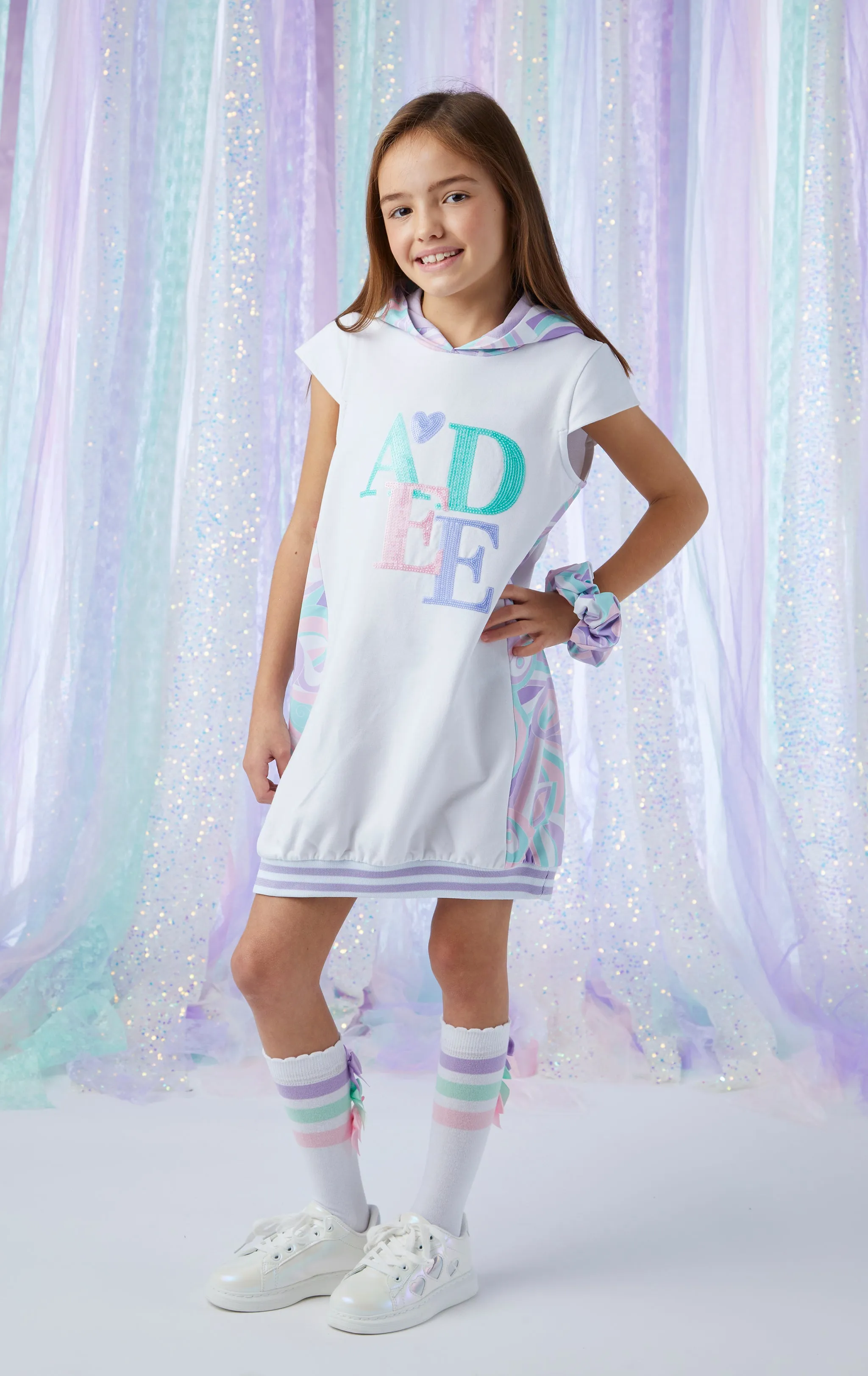 SS24 A Dee Girls Nadia Popping Pastels Hooded Dress